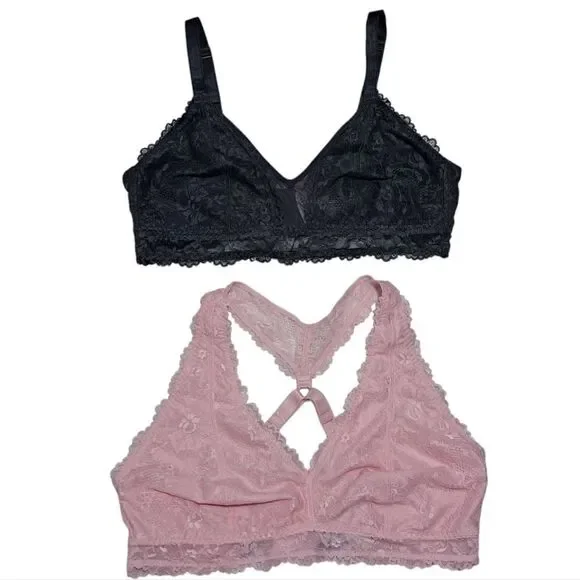 Savage X Fenty Floral Lace Bralette Racerback Pink/ Black Bra 1X NWT - Picture 1 of 17
